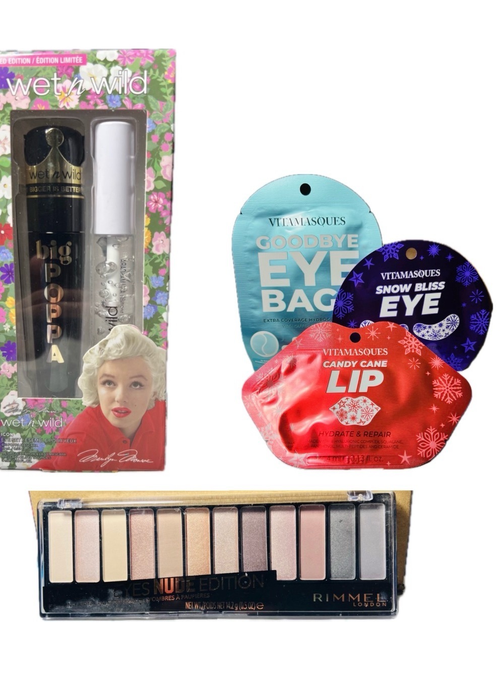 wet n wild Big Poppa Mascara, eye & lip patches, Rimmel shadow palette